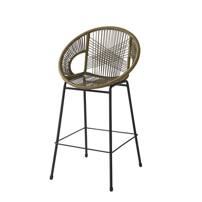 Ferrara Outdoor Patio Green Faux Wicker Barstool Set with Ergonomic Design and Durable PE Material