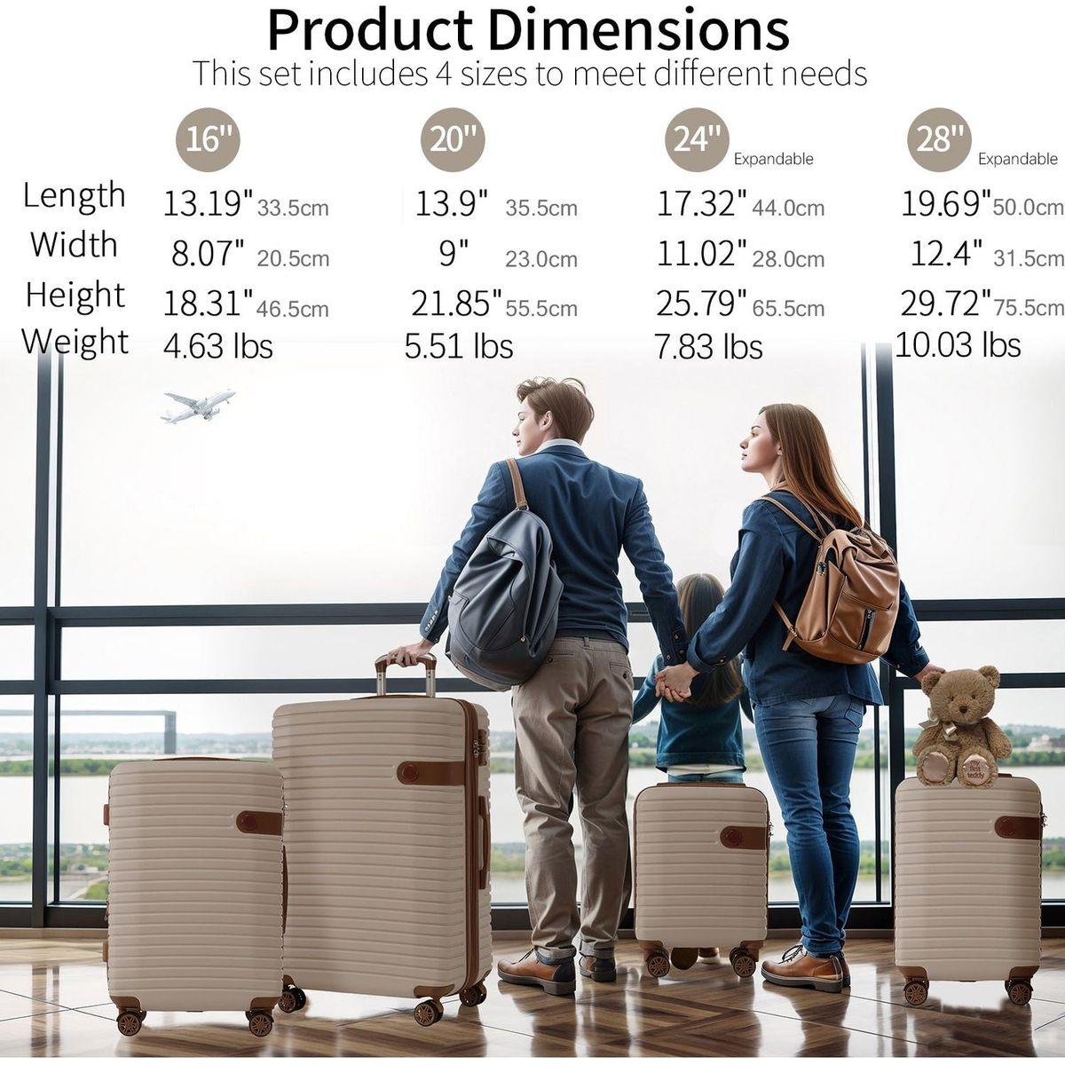 4 Piece Luggage Set Suitcase Set, ABS Hard Shell Lightweight Expandable Travel Luggage with 4 Packing Cubes, TSA Lock, Spinner Wheels for Men Women(16/20/24/28)