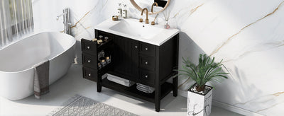 36' Bathroom Vanity with Sink Combo, One Cabinet and Three Drawers, Solid Wood and MDF Board, Black (Old Sku:SY999505AAB)