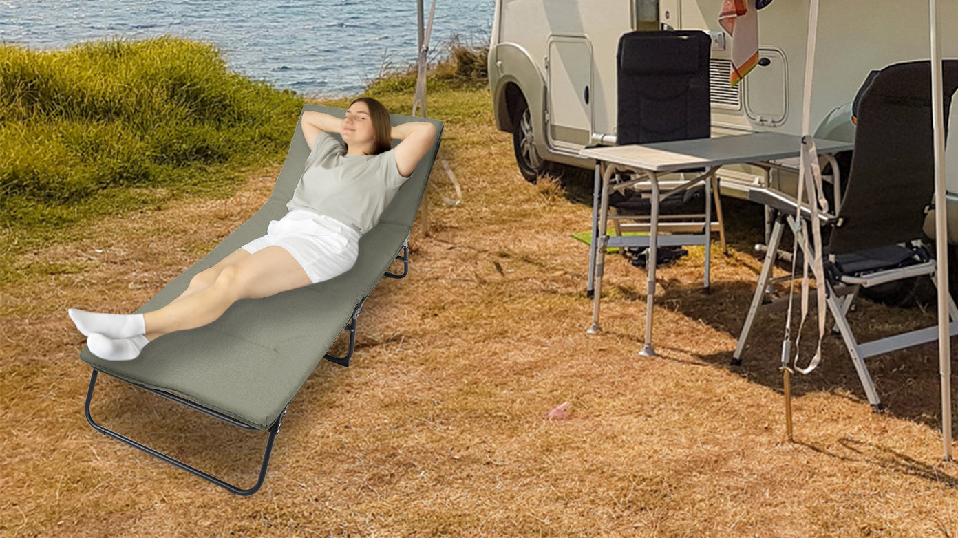 Folding Camping Cot for Adults,  5-Angle Adjustable Camping Cot Heavy Duty Outdoor Bed with Carry Bag,1200 D Layer Oxford Travel Camp Cots