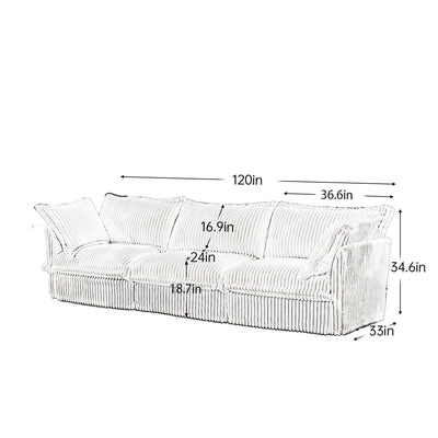 Slipcovered Sofa Couch, Modern 3 Seater Sofa with Suppleness Armrests,Deep Seat Sofa with Soft Multiple Big Pillows, Comfy Couch for Living Room, Apartment,Black Corduroy Fabric