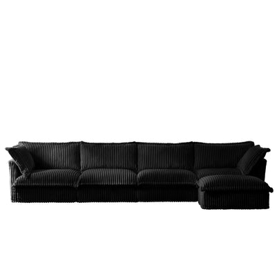 Slipcovered L Shape Sectional Long Sofa Couch, 4 Seater Sofa with Suppleness Armrests,Deep Seat Sofa with 2 Big Pillows, Comfy Couch for Living Room, Apartment, Black Corduroy Fabric