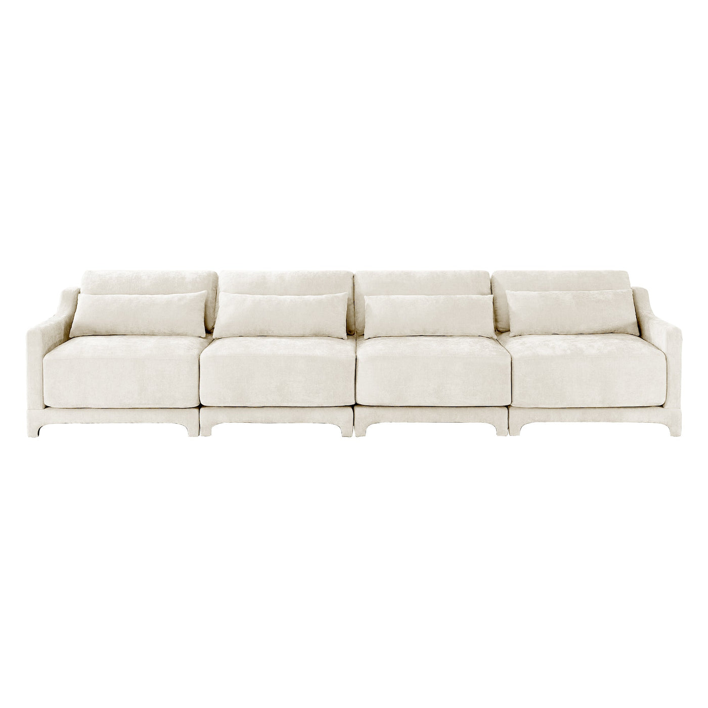 Elegant Four-Seater Chenille Sofa with Lumbar Pillow, Ergonomic Design, Solid Wood Frame, Beige