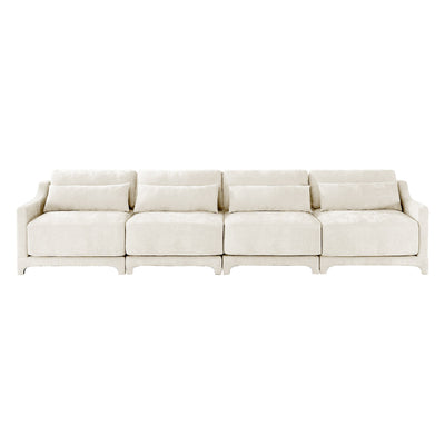 Elegant Four-Seater Chenille Sofa with Lumbar Pillow, Ergonomic Design, Solid Wood Frame, Beige