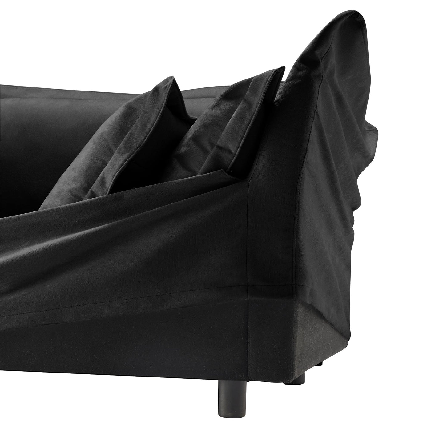 Slip-covered Armchair with 1 Big Back Cushion and 2 Big Toss Pillows, Single Deep Seat Comfy Single Couch Sofa Multiple Large Soft Pillows, Chenille Fabric, Black