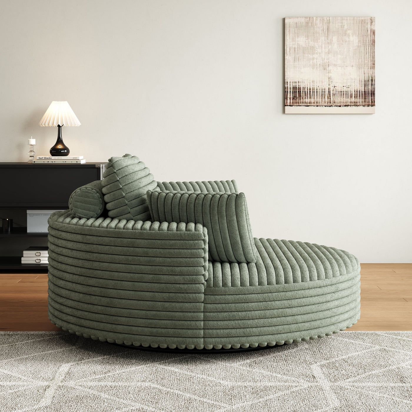 55''L Corduroy Chenille Foam Single Swivel Chair, Fluffy Modern Sleeper, 360 Degree Swivel Chair for Living Room, Bedroom, Lounge and Projection Room