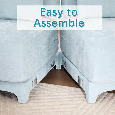 Elegant Sky Blue Three-Seater Sofa with Lumbar Pillow, Chenille Upholstery, Ergonomic Design, Wooden Base