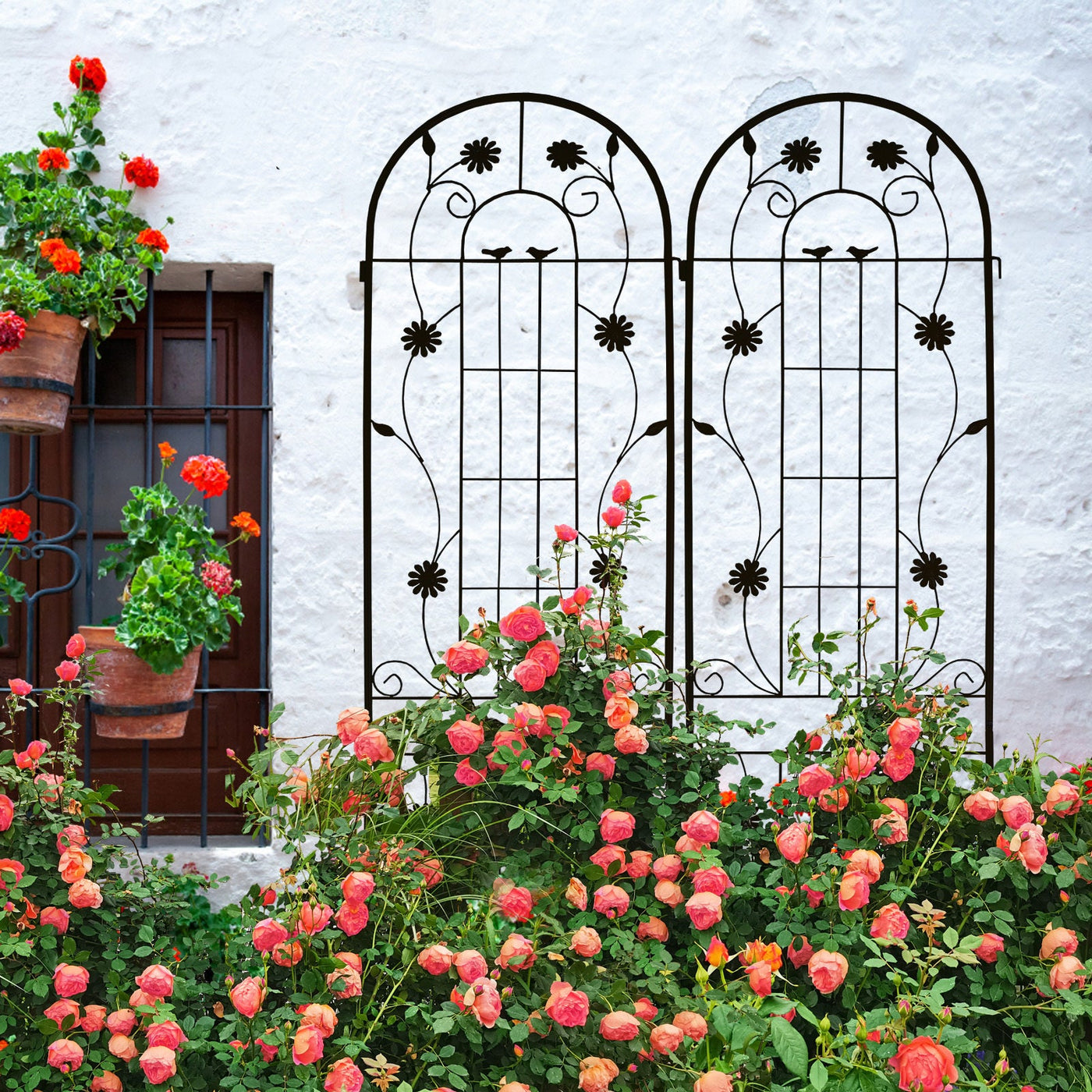 2 Pack Metal Garden Trellis 86.7' x 19.7' Rustproof Trellis for Climbing Plants Outdoor Flower Support Black