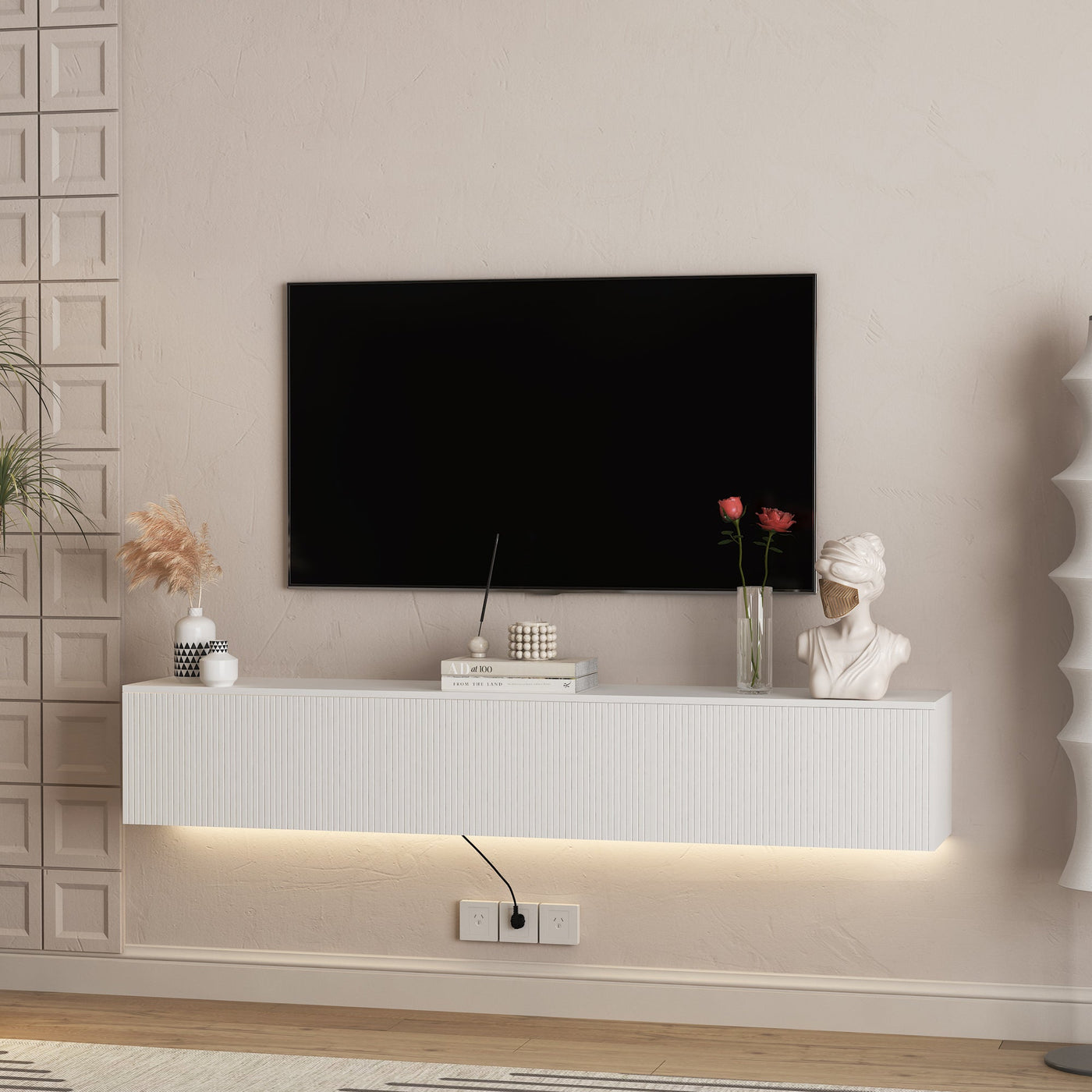 Floating TV Stand Wall Mounted with 16 Color LEDs,69' Modern TV Stand, Floating TV Cabinet Entertainment Center for 55 60 65 Inch TV,
