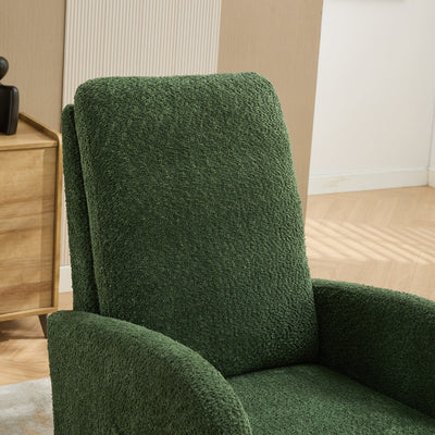 25.4'W Green Boucle High Back Glider Rocking Chair with Retractable Footrest and Rubber Wood Legs for Nursery and Living Room