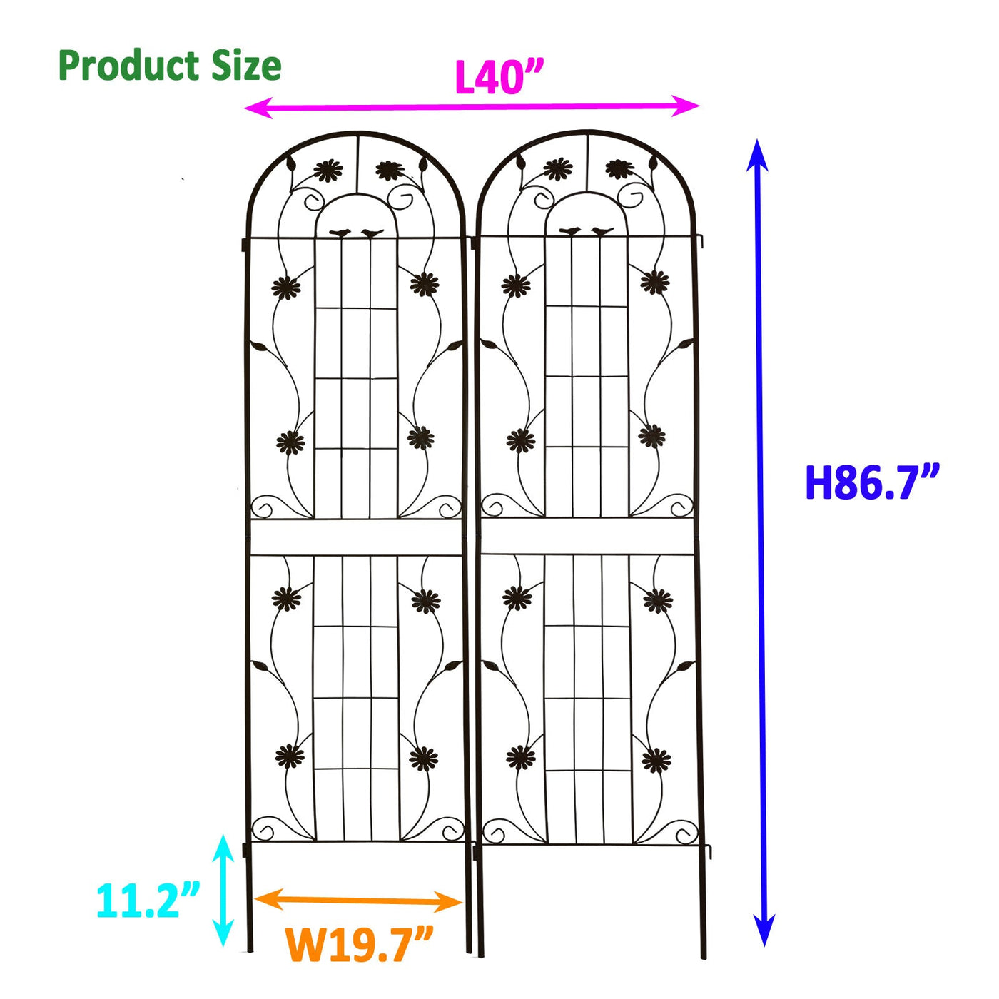 2 Pack Metal Garden Trellis 86.7' x 19.7' Rustproof Trellis for Climbing Plants Outdoor Flower Support Black