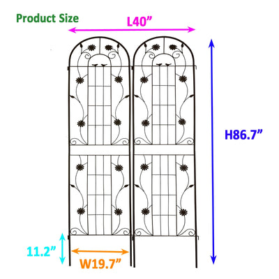 2 Pack Metal Garden Trellis 86.7' x 19.7' Rustproof Trellis for Climbing Plants Outdoor Flower Support Black