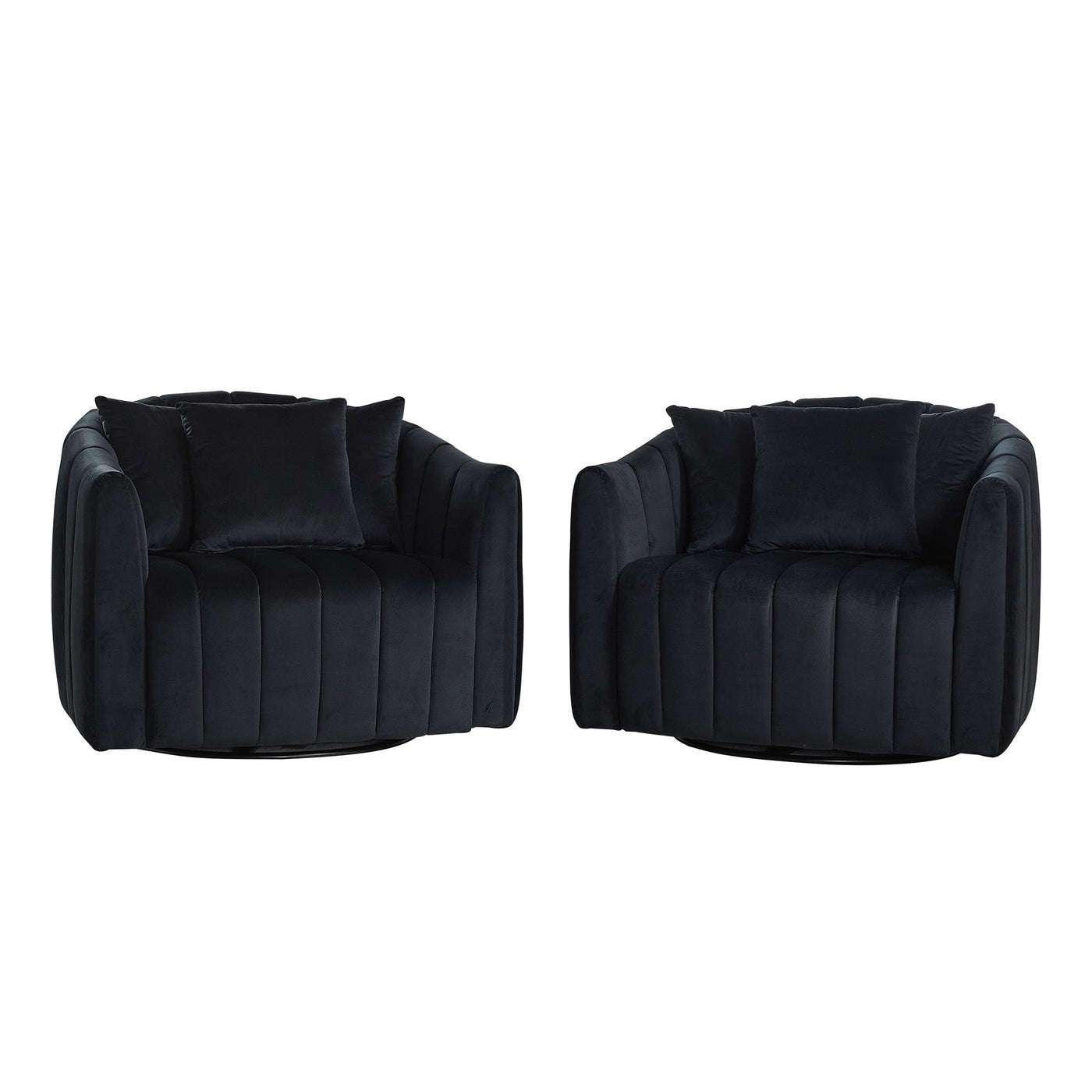40.35'W Upholstered Oversized 360° Swivel Accent Barrel Chair and Half Cozy Sofa with 3 Pillows, Velvet Channel Tufted Pumpkin-Shape Club Armchair for Living Room, Bedroom, Office, Lounge, Black