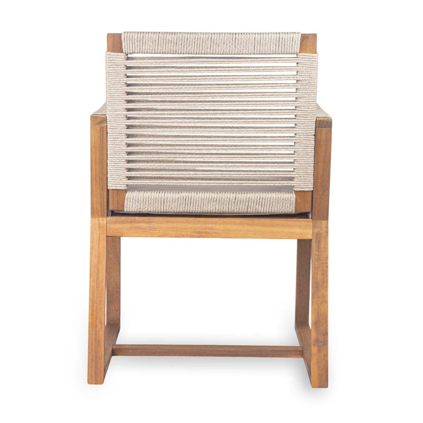 Acacia Wood Outdoor Dining Chairs Set of 2 with Rope Design Back and Arms, Washable Cushion, Light Brown