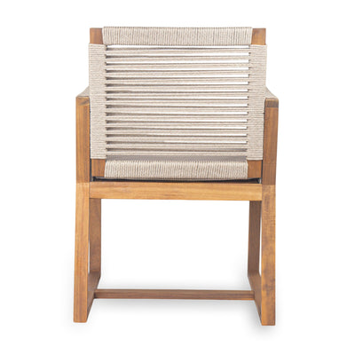Acacia Wood Outdoor Dining Chairs Set of 2 with Rope Design Back and Arms, Washable Cushion, Light Brown