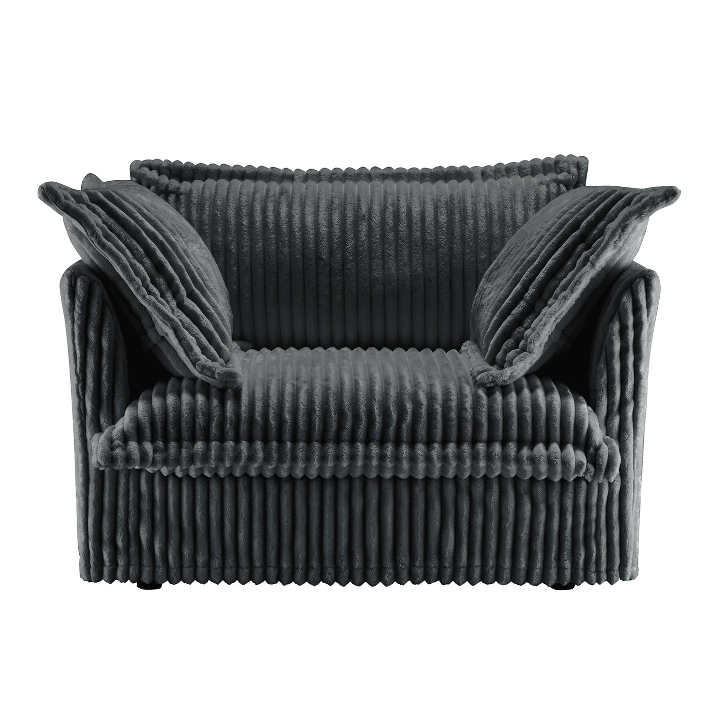Slip-covered Armchair with 1 Big Back Cushion and 2 Big Toss Pillows, Single Deep Seat Comfy Single Couch Sofa Multiple Large Soft Pillows, Grey  Corduroy Fabric