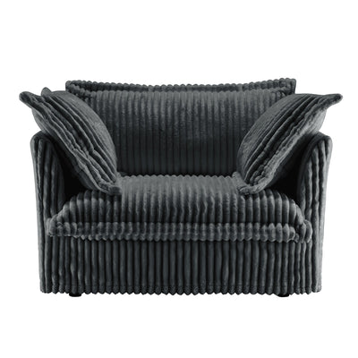 Slip-covered Armchair with 1 Big Back Cushion and 2 Big Toss Pillows, Single Deep Seat Comfy Single Couch Sofa Multiple Large Soft Pillows, Grey  Corduroy Fabric