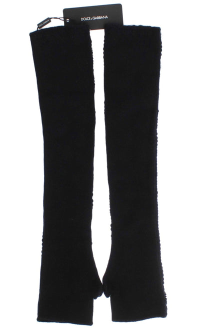 Dolce & Gabbana Black Cashmere Sequined Finger Less Gloves