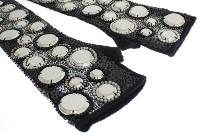 Dolce & Gabbana Black Cashmere Sequined Finger Less Gloves