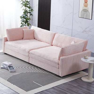 Elegant Pink Corduroy Sofa with Throw Pillows and Backrests for Living Room Leisure