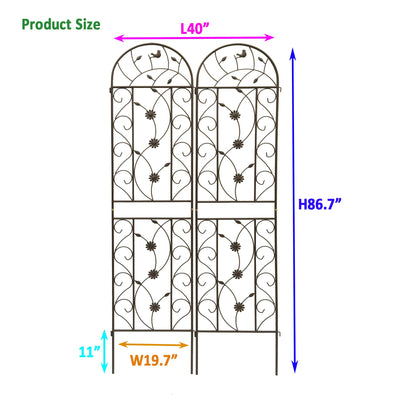 2 Pack Metal Garden Trellis 86.7' x 19.7' Rustproof Trellis for Climbing Plants Outdoor Flower Support Brown