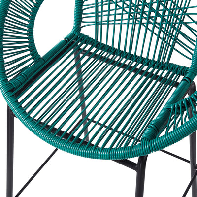 Ferrara Outdoor Patio Teal Faux Wicker Barstool Set, Durable PE Material, Ergonomic Design, Teal Wicker with Black Frame