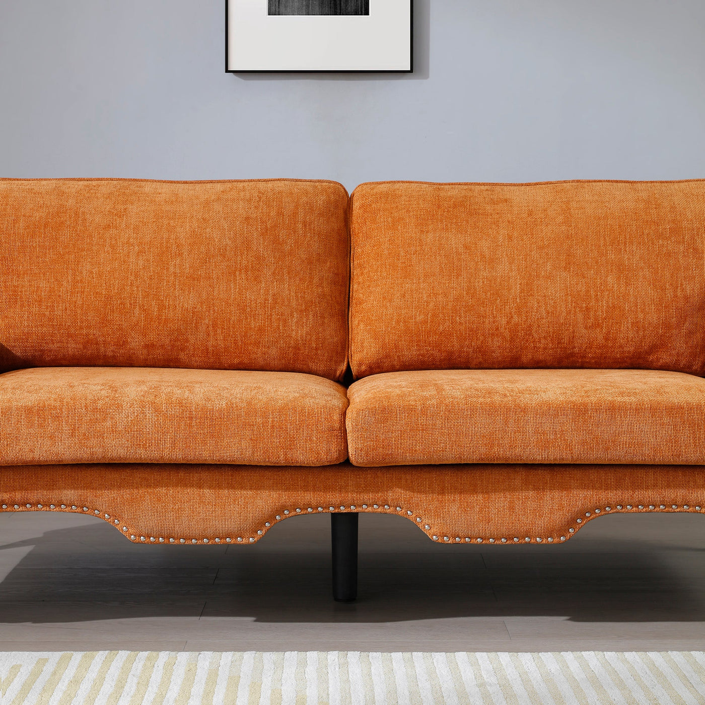 66-Inch Modern Linen Loveseat Sofa with Wooden Legs & Crystal button and Copper Nail, Tufted Backrest, Perfect for Living Room, Bedroom, or Office (Orange)