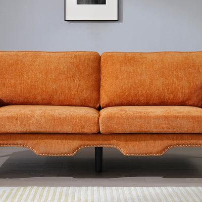 66-Inch Modern Linen Loveseat Sofa with Wooden Legs & Crystal button and Copper Nail, Tufted Backrest, Perfect for Living Room, Bedroom, or Office (Orange)