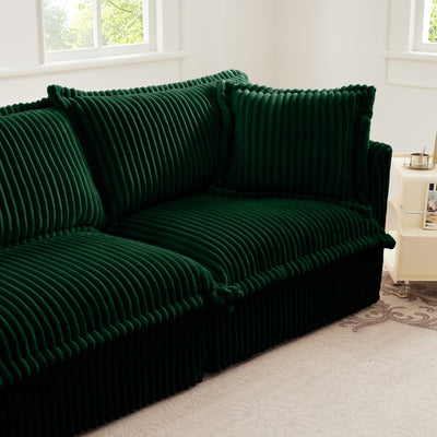 Slipcovered U Shape Sectional Wide and Deep Seat Sofa Couch, 4 Seater Sofa with French Edges Design Multiple Big Pillows, Soft Deep Seat Comfy Cloud Couch for Living Room, Apartment, Green Corduroy