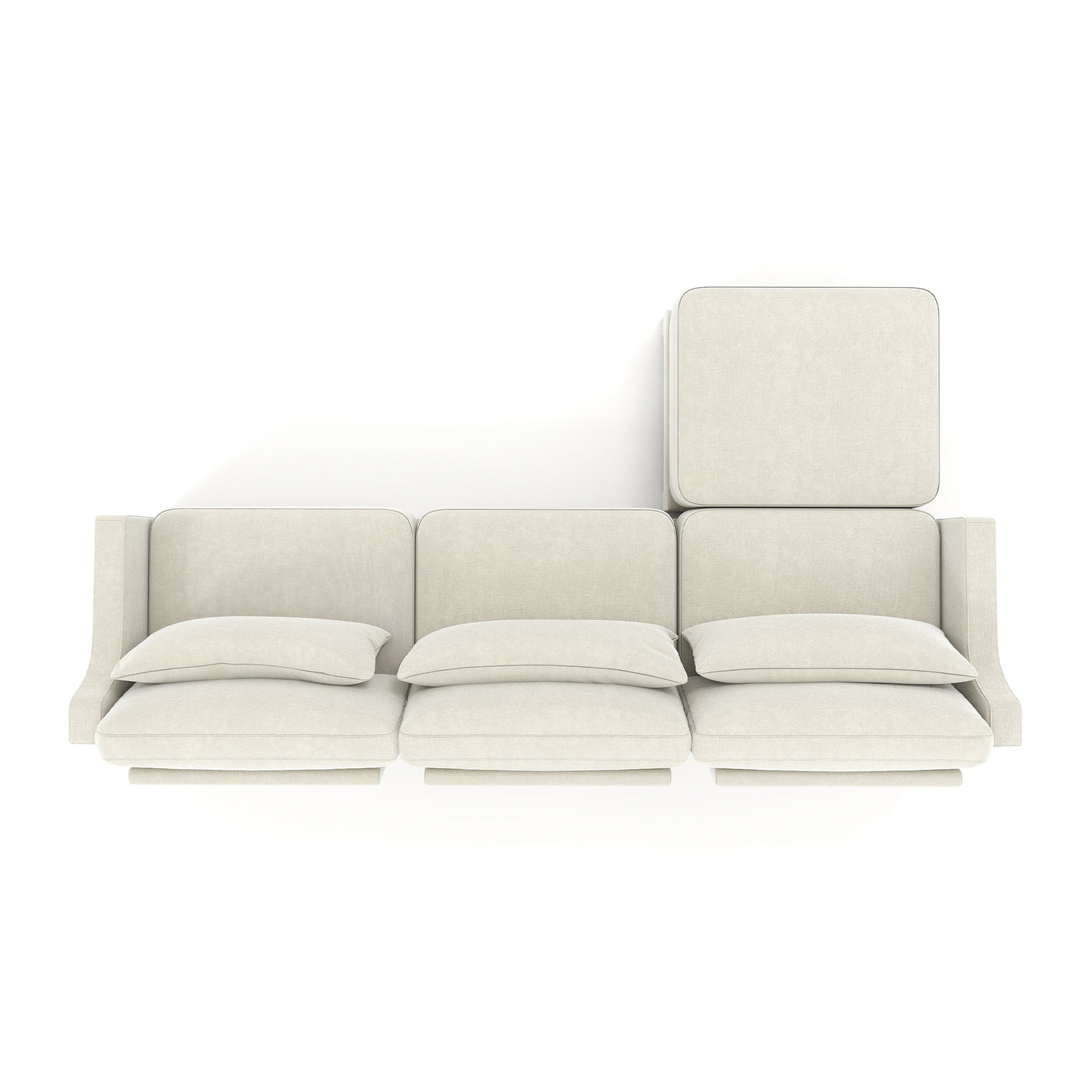 Elegant Chenille Three-Seater Sofa with Movable Ottomans, High-Resilience Sponge, Beige