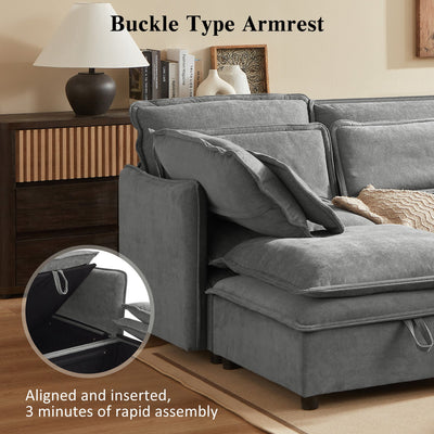 U_Style Double-Layer Cushion Modern Large U-Shaped Modular Sofa, Freely Combinable 6-Seater with Storage Function, Convertible to Sofa Bed, Perfect for Living Rooms, Offices, and Apartments