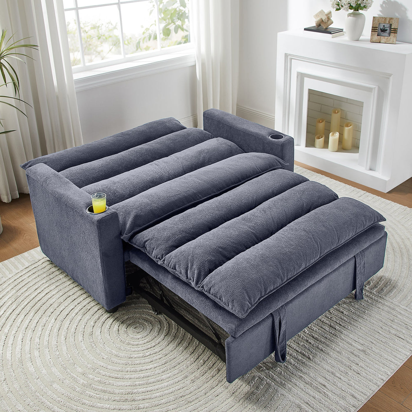 Convertible Sofa Bed, 3-in-1 Multi-Functional Velvet Sleeper Couch Pull-Out Bed, 47'' Loveseat Chaise Lounge with Adjustable Backrest , Living Room, Small Space