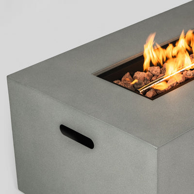 42' Propane Gas Fire Pit Table, 50000 BTU Rectangular Steel Fire Pit with Glass Wind Guard for Outside Patio Deck Garden Courtyard -Gray
