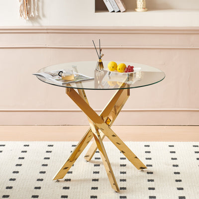 1+2,3pieces dining set, Table metal leg Mid-century Dining Table for 4-6 people With Glass Table Top, Pedestal Dining Table, End Table Leisure Coffee Table