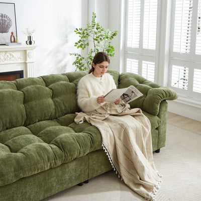 99.2' Chenille Modern Comfort Deep Seat Sofa, Upholstered Fluffy Cloud Sofa Suitable for living rooms, bedrooms, offices and apartments, Green
