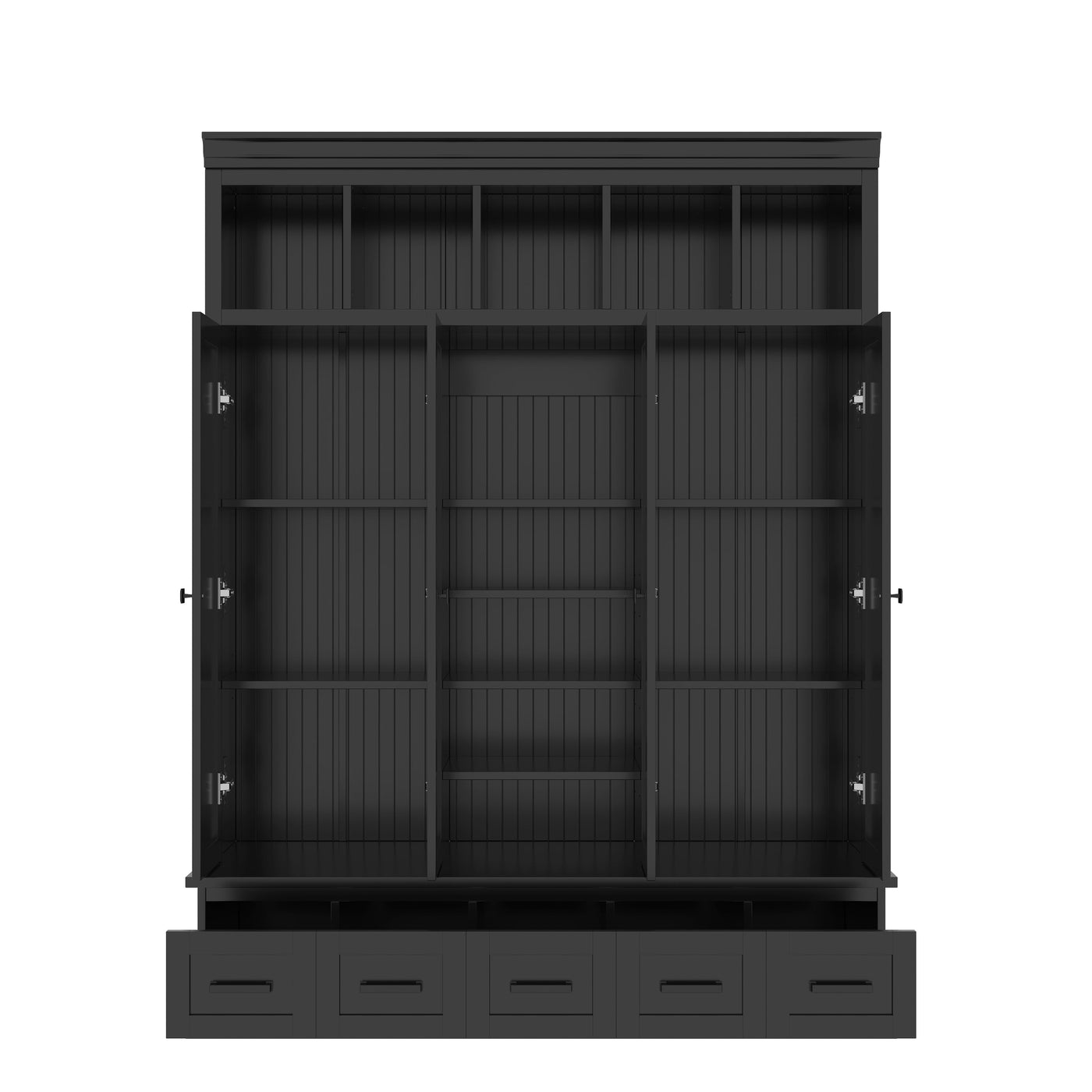 U-Can 78.7'H Hall Tree with Bench and 5 Storage Cubbies, Modern Entryway Storage Organizer Cabinet with 4 Doors, 5 Drawers and Adjustable Shelves for Hallway, Entryway, Living Room