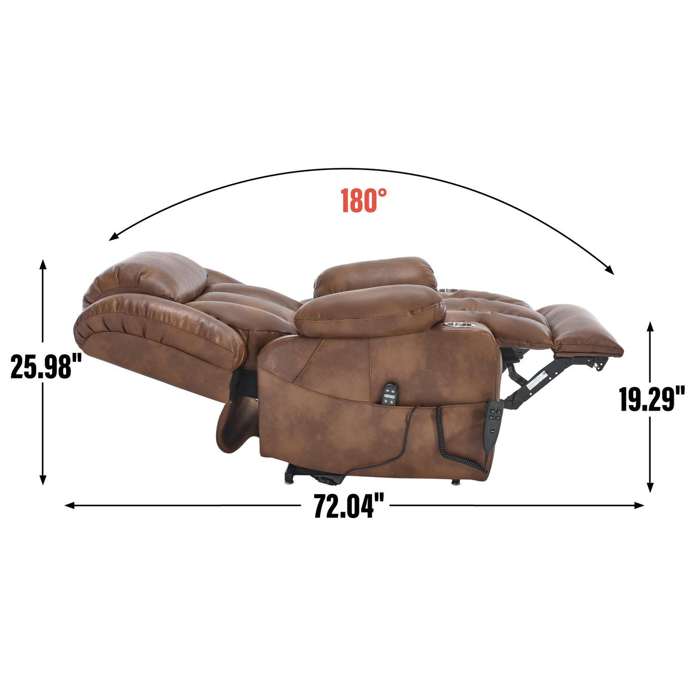 Dual Motor Infinite Position Up to 350 LBS Leatherair Power Lift Recliner Chair, Heavy Duty Motion Mechanism with 8-Point Vibration Massage and Lumbar Heating, Stainless steel Cup Holders, Brown