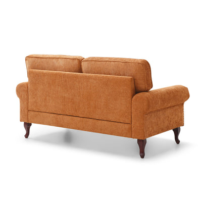 66-Inch Modern Linen Loveseat Sofa with Wooden Legs & Crystal button and Copper Nail, Tufted Backrest, Perfect for Living Room, Bedroom, or Office (Orange)