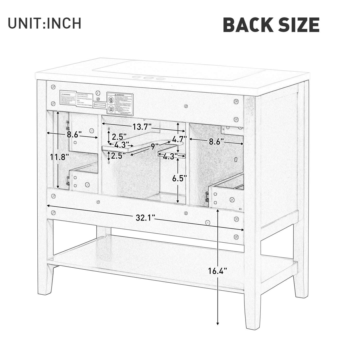 36' Bathroom Vanity with Sink Combo, One Cabinet and Three Drawers, Solid Wood and MDF Board, Black (Old Sku:SY999505AAB)