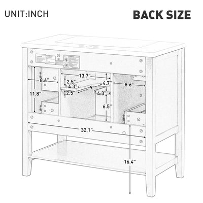 36' Bathroom Vanity with Sink Combo, One Cabinet and Three Drawers, Solid Wood and MDF Board, Black (Old Sku:SY999505AAB)