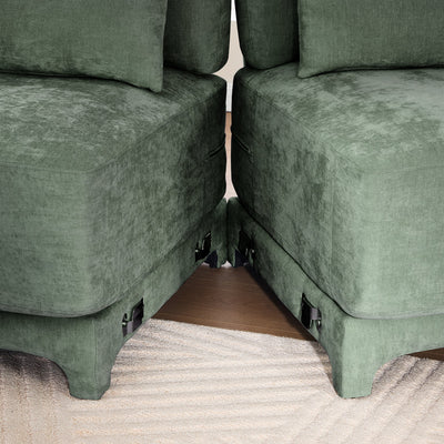 Stylish Two-Seater Sofa with Ottoman and Lumbar Pillows, Green Chenille Fabric, Ergonomic Design