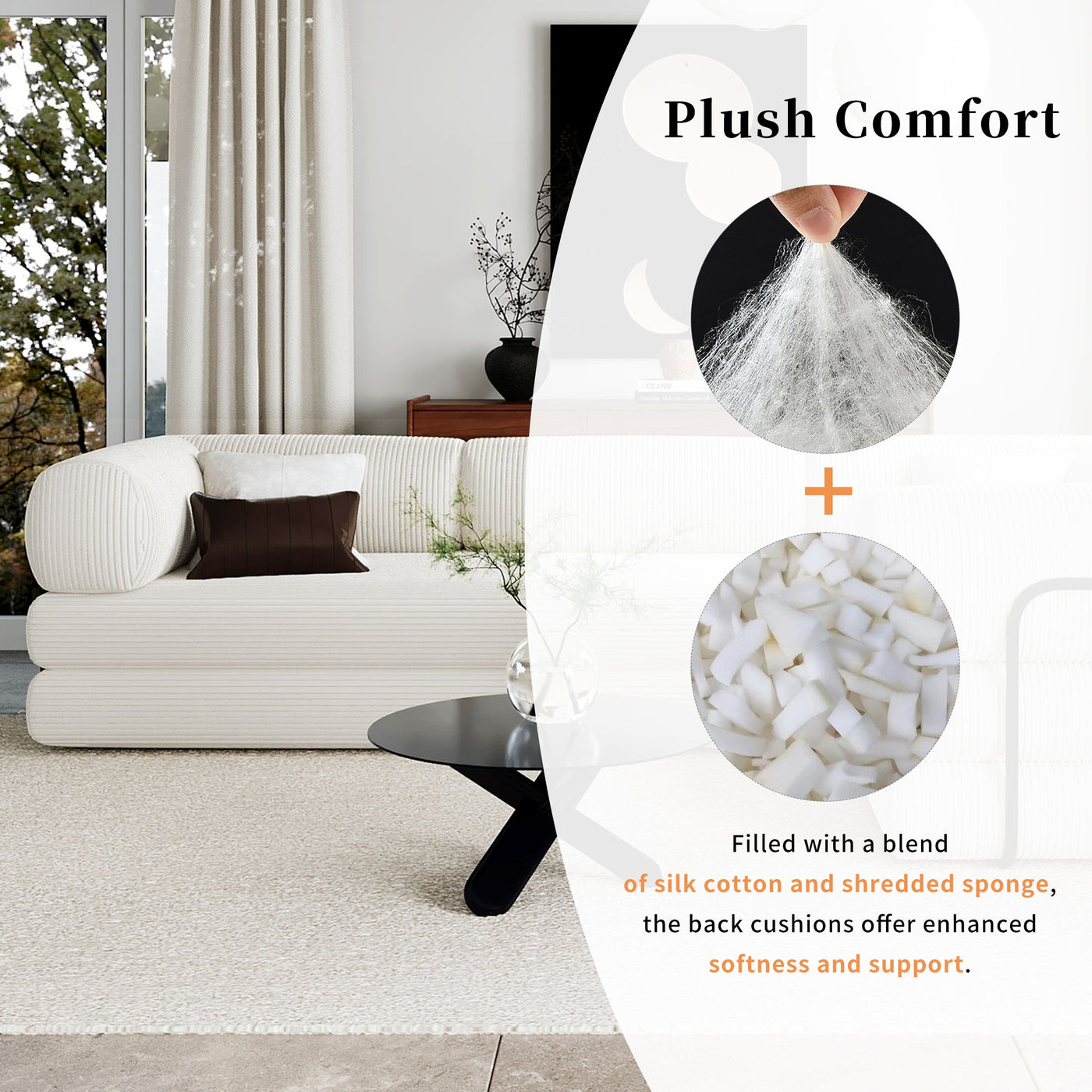 U_Style L-Shaped Modular Sofa Bed in Corduroy Fabric, Ideal for Living Rooms and Apartments