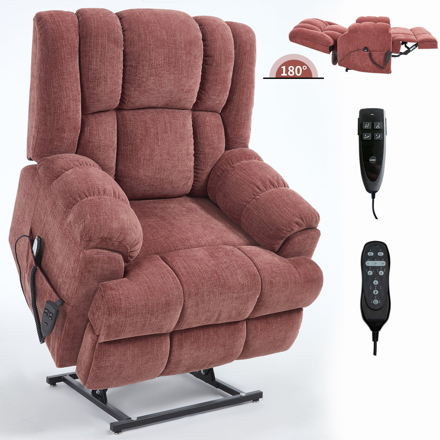 Dual Motor Heat Massage Infinite Position Up to 350 LBS Electric Power Lift Recliners with Power-Remote, Medium-firm and Heavy Duty, Red