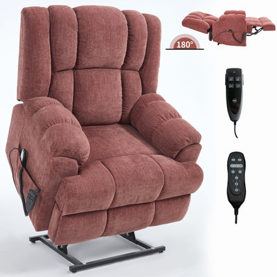 Dual Motor Heat Massage Infinite Position Up to 350 LBS Electric Power Lift Recliners with Power-Remote, Medium-firm and Heavy Duty, Red