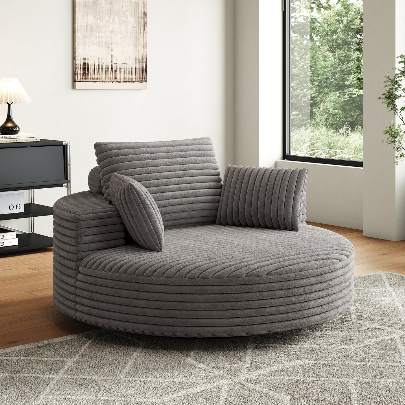 55''L Corduroy Chenille Foam Single Swivel Chair, Fluffy Modern Sleeper, 360 Degree Swivel Chair for Living Room, Bedroom, Lounge and Projection Room
