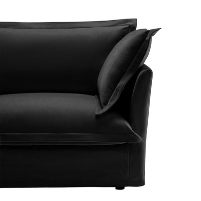 Slip-covered Armchair with 1 Big Back Cushion and 2 Big Toss Pillows, Single Deep Seat Comfy Single Couch Sofa Multiple Large Soft Pillows, Chenille Fabric, Black