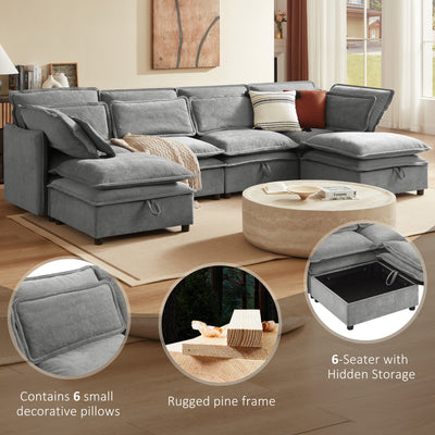 U_Style Double-Layer Cushion Modern Large U-Shaped Modular Sofa, Freely Combinable 6-Seater with Storage Function, Convertible to Sofa Bed, Perfect for Living Rooms, Offices, and Apartments
