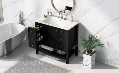 36' Bathroom Vanity with Sink Combo, One Cabinet and Three Drawers, Solid Wood and MDF Board, Black (Old Sku:SY999505AAB)