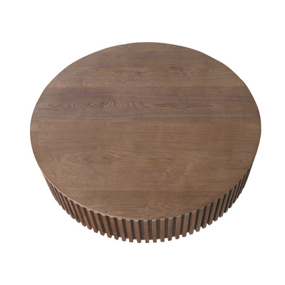 31.5'' Round Coffee Table with Storage Solid Wood Veneered Modern Coffee Table Accent Tea Table for Living Room, Bedroom, Apartment or Office, Walnut