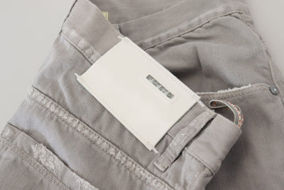 Acht Gray Cotton Straight Fit Folded Hem Casual Denim Jeans